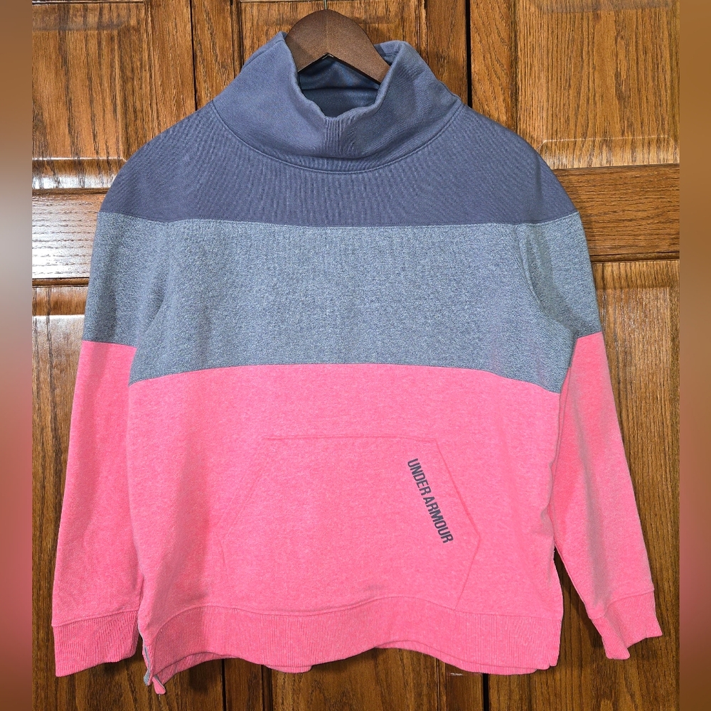 Under Armour Loose Fit Long Sleeve Color Block Blue Gray Pink Sweatshirt…